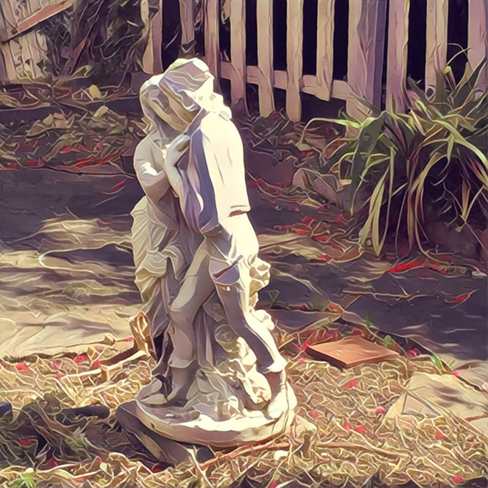 Here is a pic I took of a garden statute in someone's yard as we were taking too long a walk on too hot a morn.
