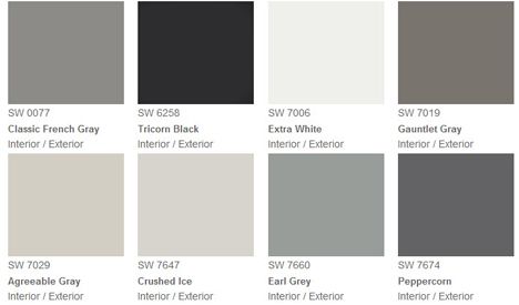 Paint swatches. Gray, black, extra white.
