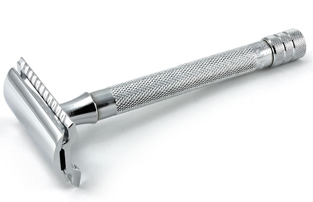 Shiny silver razor.