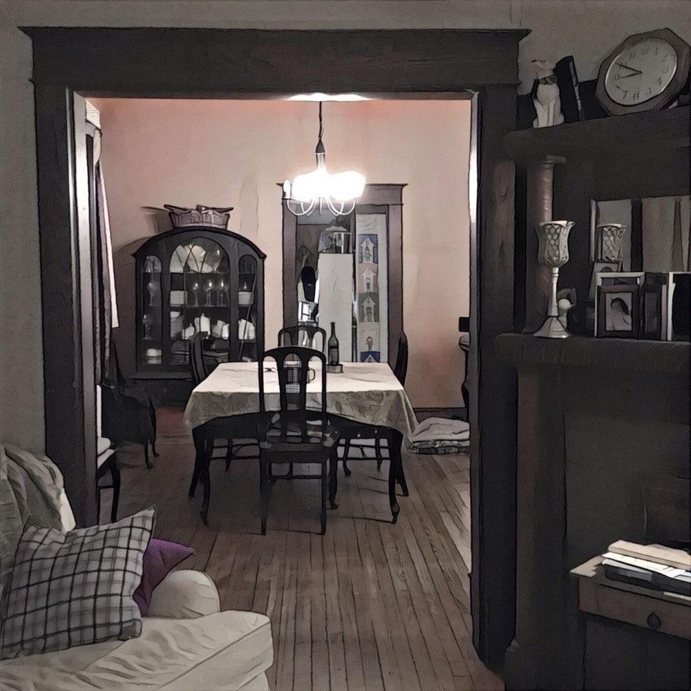 Sight line From the living room through the dining room to the back door of the kitchen. 