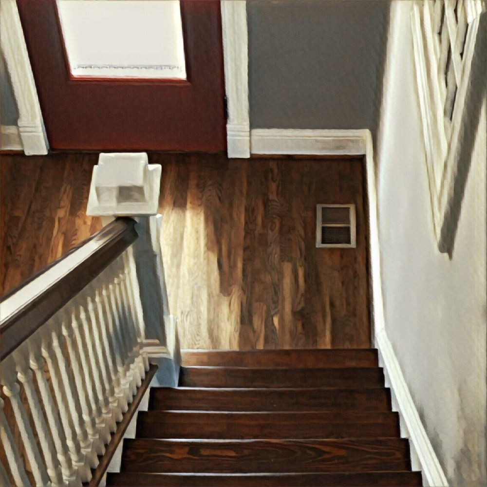 Note the contrasting flooring. The stairs are original and the landing is new. This was from my recon trip yesterday. 