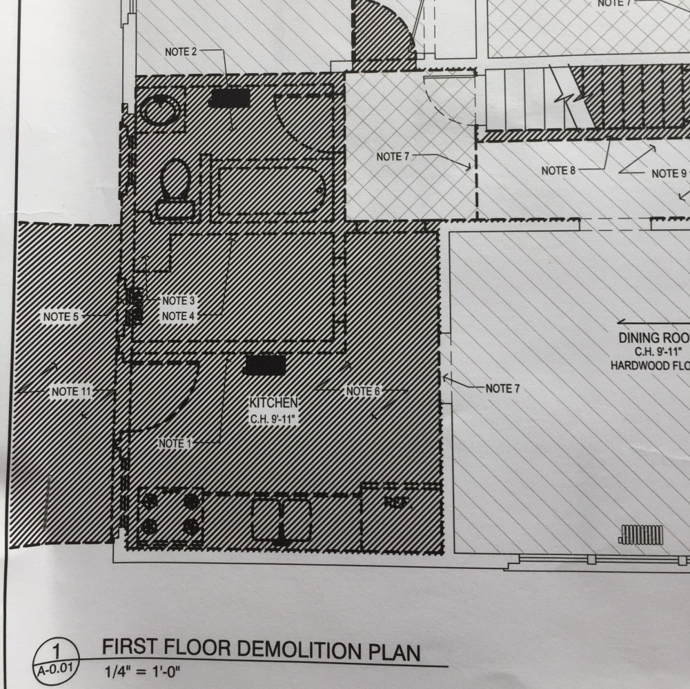 The demolition plan for the kitchen area. 